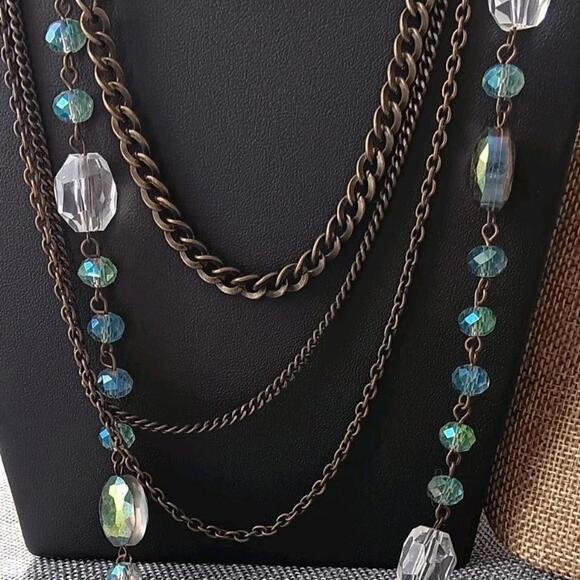 Cookie Lee Jewelry - Cookie Lee Aurora Borealis and Bronze Multi-Strand Long Necklace